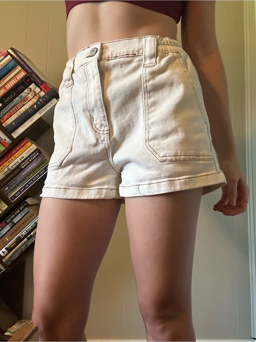 Rewash Size 28 High-Waist Cream Utility Shorts